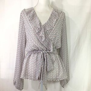 Max Studio blouse white pink blue dots lined (J893